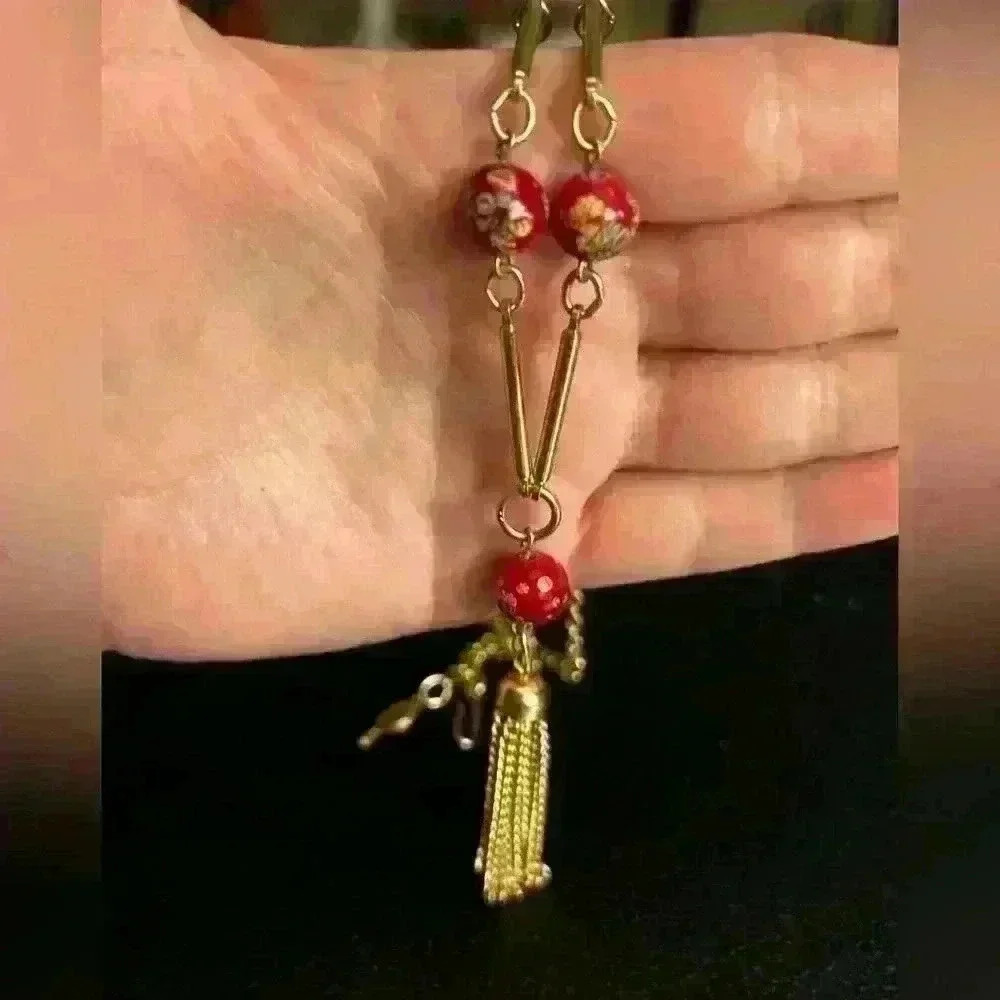 Vintage Sarah Coventry Red Glass Japanese Beaded Tassel Necklace 39$